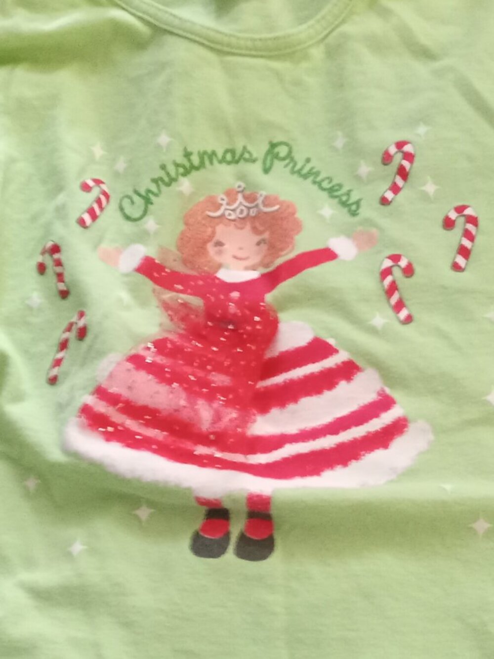 $5 or Free w/ $15+ Rel-e-vant Girls Large LS Lime Tee with Christmas Princess